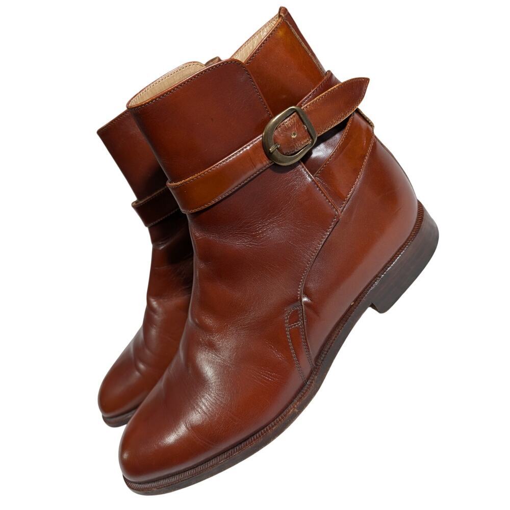 FRAGIACOMO! STUNNING PECAN BROWN GENUINE LEATHER ANKLE BUCKLE MENS BOOTS! SZ 8M - Picture 10 of 10
